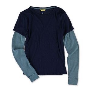 Aeropostale Womens Layered LS Graphic T-Shirt, Blue, NWT
